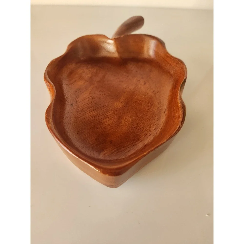 Vintage Monkey Pod Signed Wood Made In Hawaii Leaf Shaped Nut/Candy Bowl Retro‎